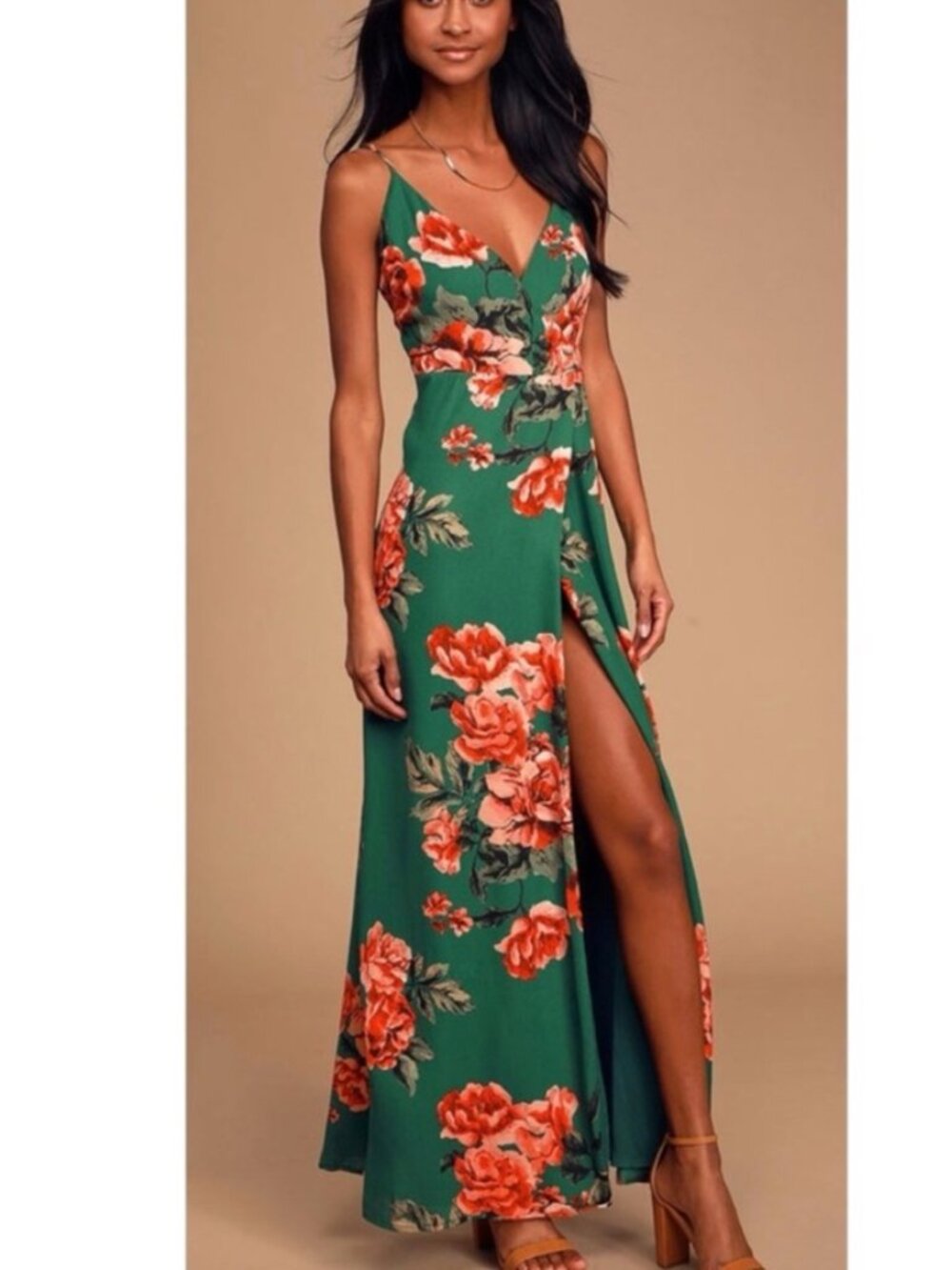 LULUS NWT Floral Flirtation Dark Green Floral Print Wrap Dress size small